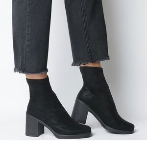 OFFICE Black Square Toe Sock Boots